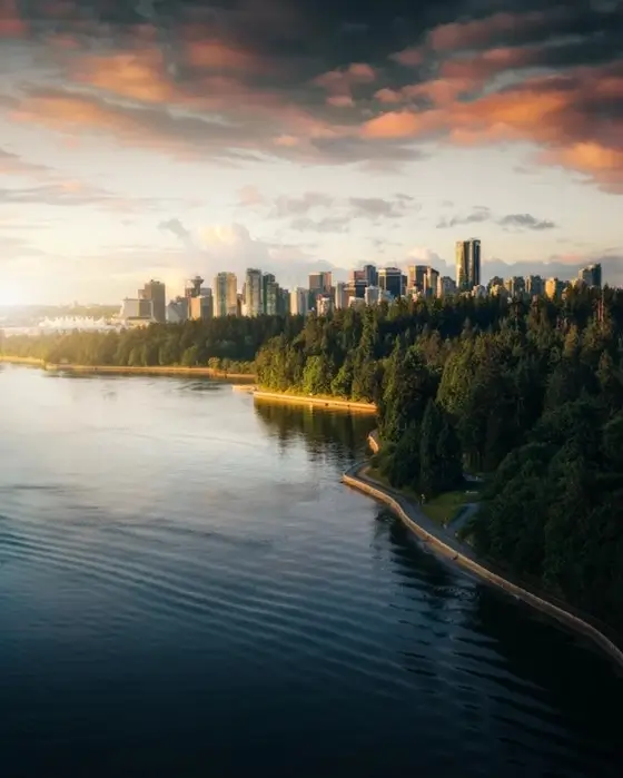 Vancouver water and highway during sunset